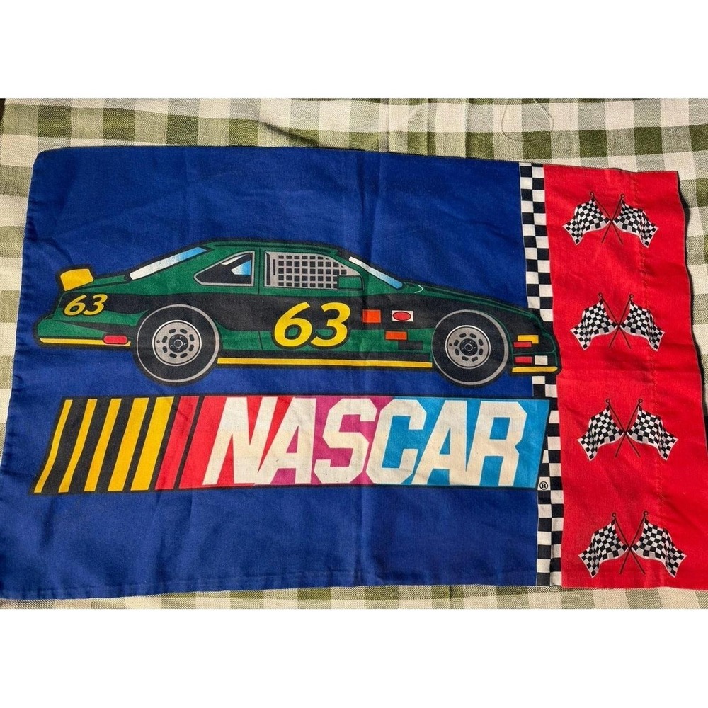 Nascar Pillow Case by Dan River Car 82 Racecar 63 Vintage Checked Flag